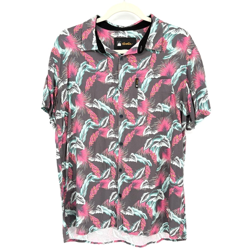 Flomotion Hawaiian Tropical Print Button Front Shirt Men's L Resortwear Beachy